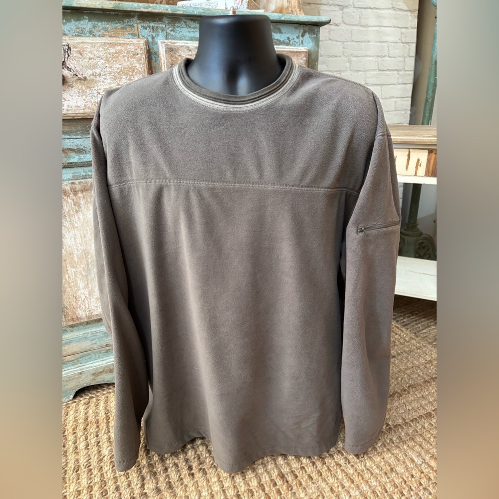 Cabela's Men's Pullover Sweater Taupe Fleece Pocket Crew Neck Sz XL NEW!